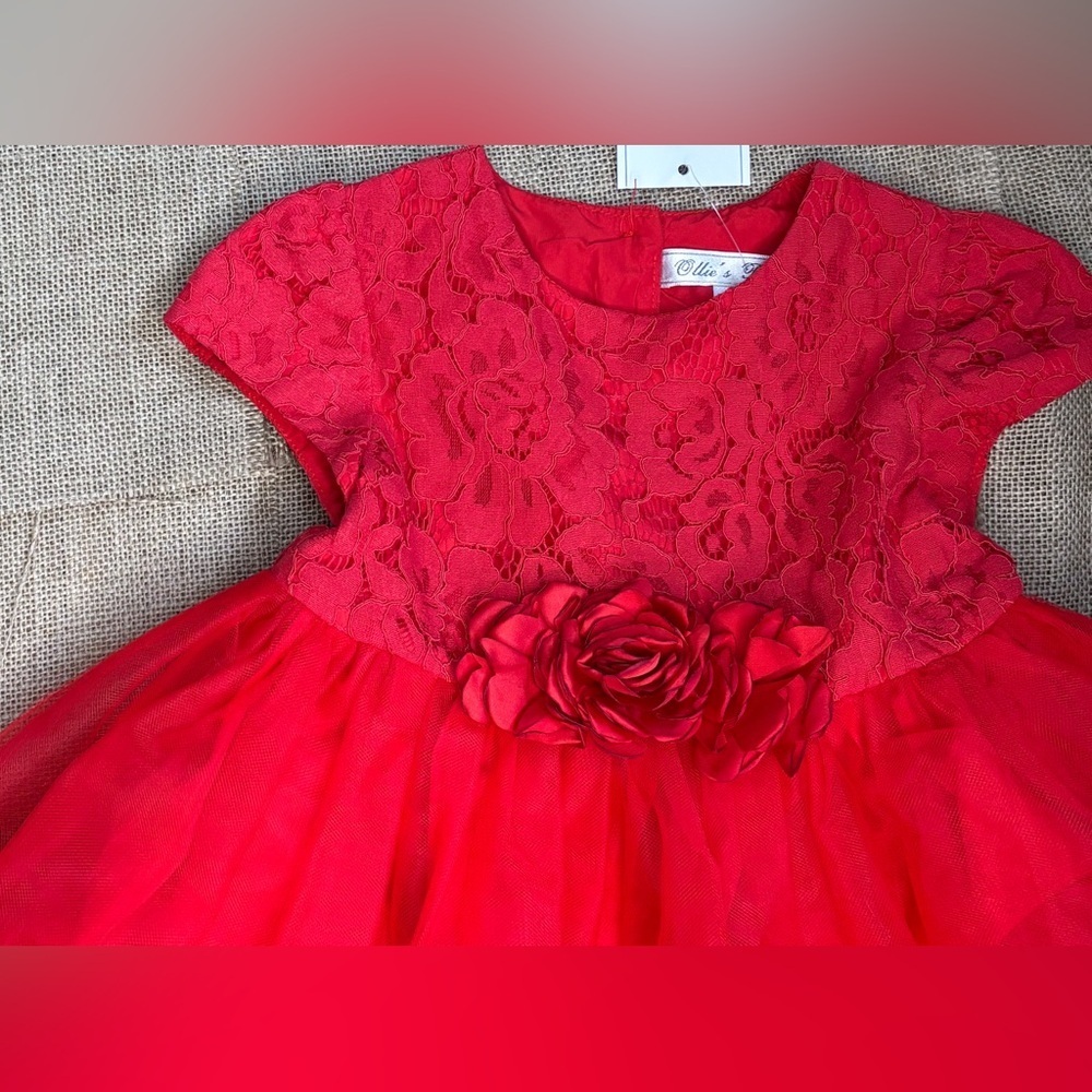 New Ollies Place Red Floral Lace Tulle Dress Size 2 Holiday Party Easter - Picture 2 of 5